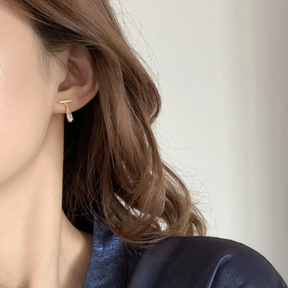 Josie Crystal Teardrop Dainty Gold Earrings - Picture 3 of 8